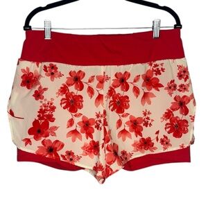 Linc Activewear Workout Athletic Red Floral Print Shorts Size XL